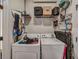 Functional laundry area with full-size washer and dryer, plus shelving for storage at 400 W Peachtree Nw St # 3114, Atlanta, GA 30308