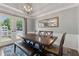 Inviting dining room featuring french doors to a deck, seating for six, and a modern light fixture at 2099 Winsburg Nw Way, Kennesaw, GA 30144