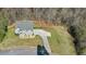 Aerial view of the property highlighting the home's layout, driveway, and surrounding landscape at 3206 Letha Woods Dr, Conyers, GA 30094