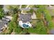 Aerial view of a well-manicured property featuring an inground pool and lush landscaping at 9315 Prestwick Club Dr, Johns Creek, GA 30097