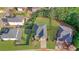 Aerial view of a home showcasing its well-manicured lawn, landscaping, and proximity to neighboring houses at 4915 Bergen Ct, Cumming, GA 30040