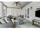 Cozy patio with comfortable seating, a modern fire pit, and a mounted television at 1227 Magnolia Path Way, Sugar Hill, GA 30518