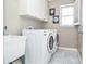 Laundry room with washer, dryer, sink and modern decor at 6450 Oak Valley Dr, Cumming, GA 30040