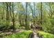 Wooded community view featuring a bridge leading to a home in the distance at 12495 Concord Hall Dr, Alpharetta, GA 30005