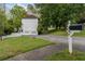 View of the home's driveway and two-car garage and freshly cut green lawn at 507 Matthew Dr, Canton, GA 30115