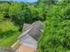 Aerial view of house showcasing its location near beautiful, mature trees and landscaping at 5711 Parks Rd, Cumming, GA 30041