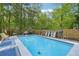 Relaxing pool surrounded by lush greenery and a wooden fence, offering a private oasis at 8540 Ridge Rd, Fairburn, GA 30213