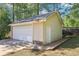 Detached two car garage featuring durable siding, a white door, and concrete flooring at 3070 Glad Dale Se Dr, Conyers, GA 30094