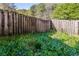 Private backyard featuring a wood fence surrounded by green foliage at 5880 Trent Walk Dr, Lithonia, GA 30038
