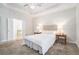 Bright bedroom with white walls, plush carpet, and a view to the soaking tub in the ensuite bathroom at 2069 Willow Chase Ct, Tucker, GA 30084