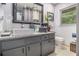 Modern bathroom features granite countertop, vessel sink, and decorative vanity at 6436 Alpine Rd, Rex, GA 30273