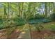 Landscaped backyard with wood stairs leading up the hill at 2008 Falcon Glen Ct, Alpharetta, GA 30022