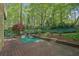 Backyard patio with a table and chairs overlooking a landscaped backyard at 2008 Falcon Glen Ct, Alpharetta, GA 30022