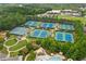 Aerial view highlighting well-maintained community tennis courts and surrounding greenery at 3105 Neal Ct, Cumming, GA 30041