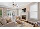 Comfortable living room with stone fireplace, plush seating, and views to the outside at 3105 Neal Ct, Cumming, GA 30041