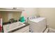 Bright laundry room featuring a granite countertop, sink, and modern white washer and dryer at 320 Town Center Ave # U206B, Suwanee, GA 30024