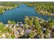 Stunning aerial view of a lake community surrounded by lush greenery, showcasing waterfront homes at 6360 Spinnaker Ln, Alpharetta, GA 30005