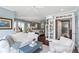 Serene bedroom featuring a sitting area, a walk-in closet, and a calming blue color scheme at 6360 Spinnaker Ln, Alpharetta, GA 30005
