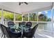 Relaxing screened porch with outdoor seating overlooking lush trees and the lake at 6360 Spinnaker Ln, Alpharetta, GA 30005