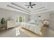 Beautifully staged bedroom with a large bed, tray ceiling, and natural lighting at 6454 Meridian Way, Atlanta, GA 30328