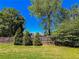Private backyard with lush green lawn, mature trees, and a wooden fence at 925 Wynn Rd, Mcdonough, GA 30252