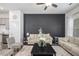 Cozy living room with neutral-colored furniture, a dark accent wall, and decorative rug at 515 Vandenburg Dr, Villa Rica, GA 30180