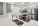This kitchen has stainless steel appliances, gray cabinets, white countertops, and a stainless steel sink at 1101 Juniper Ne St # 415, Atlanta, GA 30309