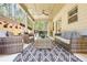 Inviting covered patio features cozy seating, fan, and a backyard view at 6917 Demeter Dr, Atlanta, GA 30349