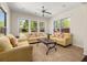Bright and airy living room features large windows with views of the backyard and neutral colored furniture at 2881 Terra View Sw Dr, Lilburn, GA 30047