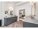 Bright bathroom with marble counters, herringbone floors, and view to main bedroom at 2537 Thompson Ne Rd, Brookhaven, GA 30319