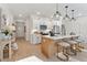 Bright, open kitchen featuring a large island with seating, stainless steel appliances, and modern pendant lighting at 432 Carrera Ln, Acworth, GA 30102