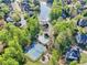Stunning aerial view of community tennis courts, pool and lake surrounded by lush greenery and beautiful homes at 2740 Stonehill Way, Cumming, GA 30041