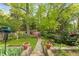 Secluded backyard featuring lush gardens, mature trees, and a cozy bench at 4 Arc Ne Way, Atlanta, GA 30305