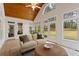 Bright sunroom with vaulted wood ceiling and multiple windows overlooking the backyard at 107 Grand Ave, Suwanee, GA 30024