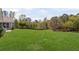 Spacious backyard features lush lawn, mature trees, and landscaping that abuts a community pond at 7425 Twin Creek Ct, Cumming, GA 30041