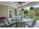 Inviting covered patio with comfortable seating, ceiling fan, and open views to the landscaped yard at 7425 Twin Creek Ct, Cumming, GA 30041