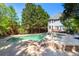 Stunning backyard pool and spa with steps leading to an outdoor deck, surrounded by trees at 1159 Thornwell Ne Dr, Brookhaven, GA 30319