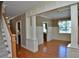 Dining room featuring hardwood floors and a modern chandelier at 278 Mission Oak Se Dr, Grayson, GA 30017