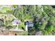 Estate aerial view of home surrounded by mature trees, landscaping, separate garage and winding driveway at 3211 Thompson Mill Rd, Buford, GA 30519