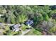 Beautiful aerial view of home surrounded by lush trees and landscaping, with a long driveway and separate garage at 3211 Thompson Mill Rd, Buford, GA 30519