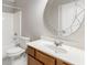 Bathroom featuring a modern vanity, and shower-tub combo at 307 Jessica Way, Canton, GA 30114