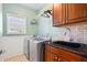 Modern laundry room with a sink, washer, and dryer at 135 Antoinette Ave, Mcdonough, GA 30252