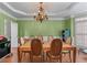 Dining room with green walls, tray ceilings, and a chandelier at 1270 Cameron Crk, Marietta, GA 30062