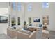 Bright living room featuring high ceilings, large windows, neutral carpet, and elegant decor at 3465 Caney Creek Ln, Cumming, GA 30041