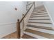 Staircase with wood treads and white risers, showcasing the home's architectural details and design at 3775 Belle Glade Trl, Snellville, GA 30039