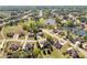 Wide aerial showcasing the neighborhood's mature trees, serene lake, and community green spaces, blending suburban tranquility at 755 Peninsula Overlook, Hampton, GA 30228