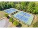 Aerial view of four community tennis courts, offering residents opportunities for sports and recreation at 755 Peninsula Overlook, Hampton, GA 30228