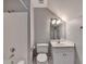 Cozy bathroom with a shower, toilet, vanity, and sink at 1081 Talon Trce, Lawrenceville, GA 30043