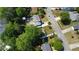 An aerial shot displaying the house with its well-manicured lawn, a street view, and verdant trees at 1425 Parkmont Dr, Roswell, GA 30076