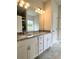 Bathroom featuring double sink vanity with granite countertop and tile floor at 80 Hawthorn Ln, Covington, GA 30014